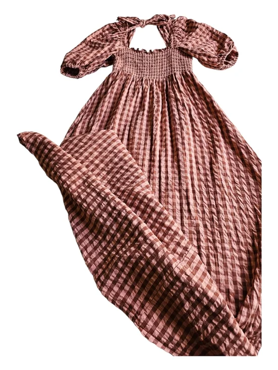 ASOS Gingham Smocked Midi Dress Cottagecore Puff Sleeve Open Back Size US 4 - Picture 6 of 10